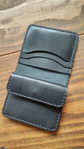  folding twice purse Tochigi saddle leather ( black color ) leather craft hand made *40*