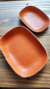  case tray 2 point set ( circle shape large small ) saddle leather hand made leather craft * Camel color *50