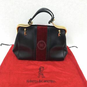 (OT2240) ヴィンテージ Roberta di Camerino ロベルタ ディ カメリーノ バッグ / 黒レザー×赤ベルベット ゴールド金具 がま口 / バゴンギ