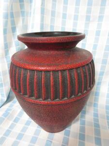赤色金属風陶器花瓶 φ23×31cm