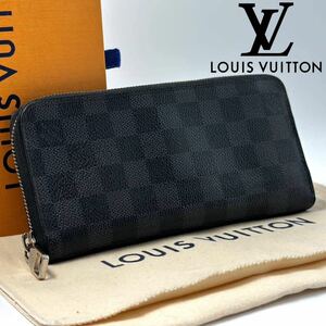 【美品】ルイヴィトン Louis Vuitton ダミエグラフィット ジッピーウォレット ヴェルティカル 黒 長財布 メンズ 約9万