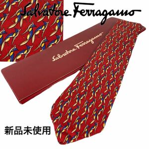 【新品未使用】Salvatore Ferragamo シルク 総柄 サルバトーレフェラガモ Itariネクタイ 赤/RED 送料230円