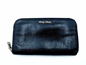 ネコポスOK miu miu ミュウミュウ ラウンドジップ 長 財布 黒 ■■ ☆ dkd0 レディース