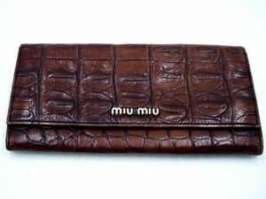 miu miu ミュウミュウ クロコ 型押し 長 財布 ブラウン ■■ ☆ dlb8 レディース