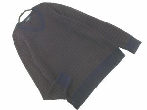 MEN*S BIGI men's Bigi check pattern knitted sweater sizeS/ navy blue *# * dla6 men's 