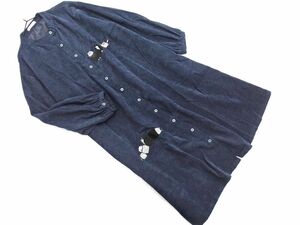 graniph グラニフ コーデュロイ 猫 バンドカラー シャツ ワンピース sizeW/F/濃紺 ◇■ ☆ dlb9 レディース