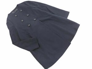 ZARA basic ザラ ベーシック ウール混 ノーカラー コート sizeL/紺 ◆■ ☆ dlc0 レディース