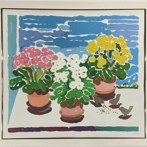 真作■シルクスクリーン■ジョン・ボッチ John Botz■窓辺の花■米人気作家■額付絵画　1ｂ