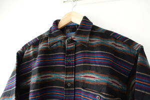 PENDLETON ×LOBO ペンドルトン ネイティブ柄 ウール シャツ Mサイズ　USA製　ネイビー系