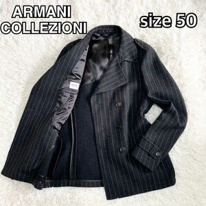 1円〜 美品 ARMANI COLLEZIONI アルマーニコレッツォーニ ピーコート グレー 50 XL相当 大きいサイズ