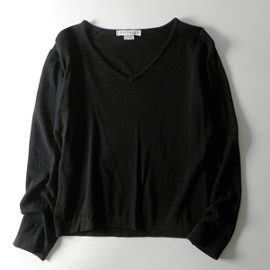 イングランド製 ジョンスメドレー JOHN SMEDLEY PURE NEW WOOL100％ Vネックニットプルオーバー 薄手 手洗い可 ブラック l1205-7