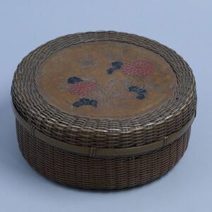 【葉】103　銅器　銅　編み　細工　煎茶道具　小物入れ　菊花絵　銅巻　