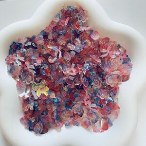 【50個】アソート　三原色素材 リボン 薔薇　ハート　デコパーツ まとめ売り　夜光