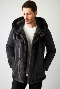 定価50万 22-23AW 1piu1uguale3 EMMETI MOUTON WRAPHOODED COAT メリノムートンダウンレザーコート