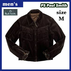 PS Paul Smith ポールスミス ベロア ジップアップ ジャケット メンズ サイズM ブラウン 日本製