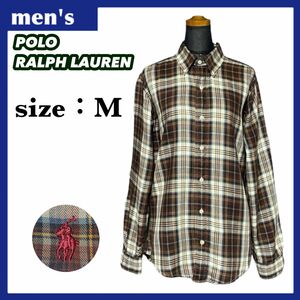 POLO RALPH LAUREN ポロラルフローレン ボタンダウン 長袖シャツ メンズ サイズM マルチカラー ワンポイントロゴ