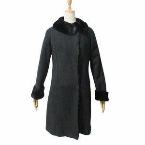 F12*[ beautiful goods ] Ray si-lati Anne to collar mink mouton coat black black M sheep leather ram leather fur fur long RACY RADIANT