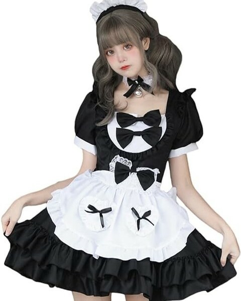 [YAISHN] メイド服 ゴスロリ 人気 4色展開 鈴付き首飾り ピンク ブルー レッド ブラック ワンピース ハロウィン 仮装 レディース 可愛い ロ