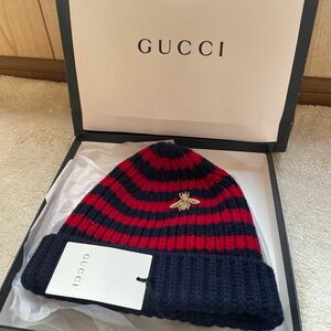 GUCCI ニットキャップ　ボーダー　ビー　ウール　ニット帽　ハチ　（新品未使用品）