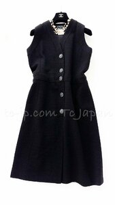  Chanel One-piece CHANEL black wool Gris powa beautiful gem button . fully no sleeve super-beauty goods 40