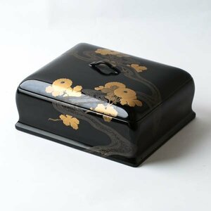 菊草花川文蓋付菓子器 喰籠 漆塗 金蒔絵 木製 飾り箱 小物入れ 伝統工芸 日本古美術 #35104