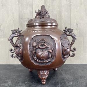 瑞峰造 銅製 香炉 七福神 【中古】約30x23x31cm 6kg 工芸品 茶道具 /55671