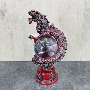 龍置物 【中古】美品 水晶抱昇竜 龍神 開運ん 縁起物 飾り 全長約32cm /55678