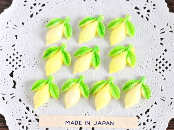 प्यारा नींबू फल जापान विंटेज कैबोचोन जापान में निर्मित रेट्रो हस्तनिर्मित सहायक उपकरण पार्ट्स 19 मिमी 10 पीसी, पोत का कारचोबी, मनका, प्लास्टिक