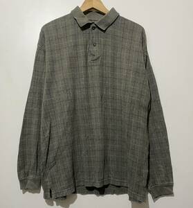 90s 古着 インド製 IZOD 長袖 コットン ポロシャツ ハーフボタン M グレー系 チェック柄 アイゾッド ヴィンテージ