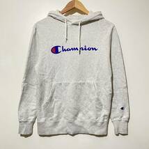 ★ Champion スウェット パーカー プルオーバー フーディー M ロゴプリント オートミール グレー系 ユニセックス_画像1