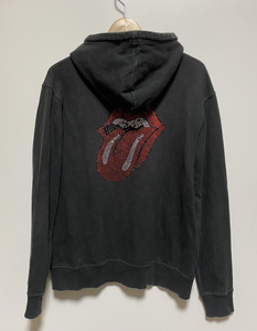 ▽The Rolling Stones ローリングストーンズ プルオーバー パーカー スウェット LL 黒 ブラック ラインストーン バンド オフィシャル