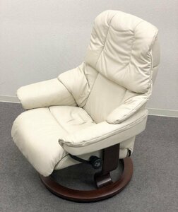 ■EKORNES/エコーネス■レノ リクライニングチェア Sサイズ レザー ホワイト系 本体のみ★埼玉発送★