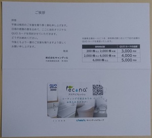 CANDEAL キャンディル 株主優待 オリジナル QUO クオ カード 3000円分 ポイント消化 ※未使用
