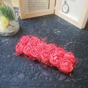 【赤色】レースバラ2cm12本セット 造花 インテリア フラワーアレンジメント 材料 薔薇　良品専科フラワー