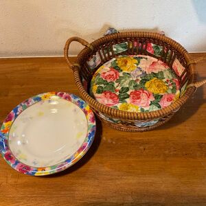 VILLA DESTE 小皿 ケーキプレート セット バスケット付き 花柄 丸型 皿 ヴィラデステ イタリア 取り皿 盛り皿