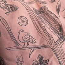 サーモンピンクヨーロッパ刺繍生地森の動物たち麻90%と棉10% ハギレ布_画像5