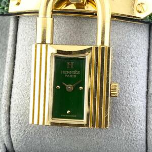 【1円付属品付】HERMES エルメス 腕時計 レディース ケリーウォッチ グリーン文字盤 ゴールド スクエア 正規品