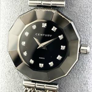 【1円〜】CENTURY センチュリー 腕時計 レディース 12Pダイヤ TIME GEM タイムジェム ブラック文字盤 12角フェイス 可動品