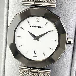 【1円〜】CENTURY センチュリー 腕時計 メンズ レディース兼用 TIME GEM タイムジェム 1Pダイヤ ホワイト文字盤 12角フェイス 可動品