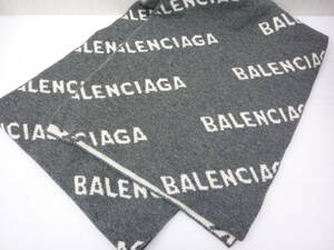 BALENCIAGA バレンシアガ ウール マフラー 羊毛 ストール ロゴ グレー ストール 633719 Ｔ1567 ●a