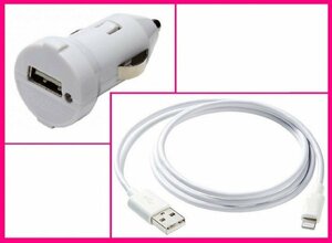 【送料無料:2点:ライトニング:USBケーブルと車用DC】★Lightning 充電ケーブル:スマホ:USB ケーブル 充電 充電器：ライトニング アイフォン