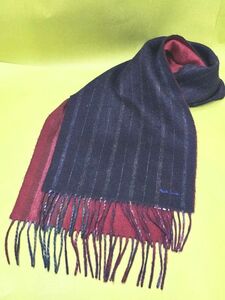 12-162-60　Paul Smith　ポールスミス　カシミヤ100％　マフラー　ストール　リバーシブル　ネイビー×レッド　フリンジ　