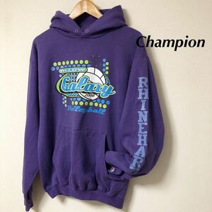 90's /Champion /チャンピオン メンズXL プルオーバーパーカー スウェット トレーナー 裏起毛 ビッグロゴ バレーボール スポーツ USA古着