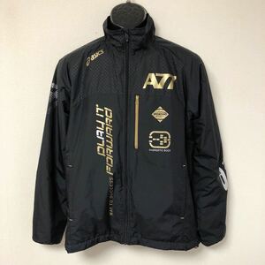 asics /A77 /アシックス メンズL ウインドブレーカー 長袖ジャケット ブラック ロゴプリント 裏起毛 冬 トレーニング スポーツウェア