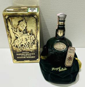 【ND-455】未開栓 ROYAL SALUTE ロイヤルサルート 21年 緑 陶器ボトル 約1353.4g 40% SCOTCH WHISKY スコッチ ウイスキー 箱 袋付き 古酒