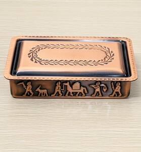 【120A】純銅製 島本製作所 copper ware 小物入れ 菓子器 鉢 銅器 レトロ アンティーク ケース 道具箱 工芸品 銅 鋳物 壁画 インテリア