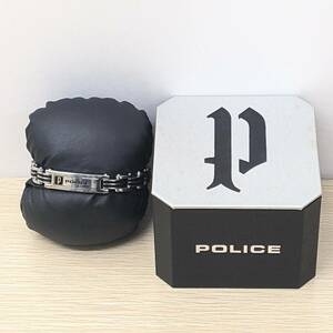 【1185】POLICE ポリス ブレスレット シルバーカラー 箱付き ステンレス カーブ CARB アクセサリー メンズ チェーン 腕輪 バングル 銀色 