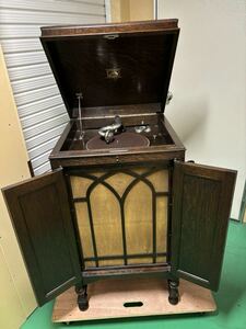 ご協力要 発送可能 美品 1927年頃 英国製 HMV163 オーク フロア型 蓄音機 状態良好のNo.5Aサウンドボックス付き アンティーク 再生動画あり