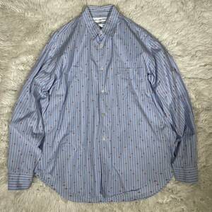 超希少 COMME des GARCONS SHIRT コムデギャルソン シャツ ■2004年代 川久保怜 ■蝶々 刺繍 ストライプ ■角襟 貝ボタン ■長袖 シャツ 