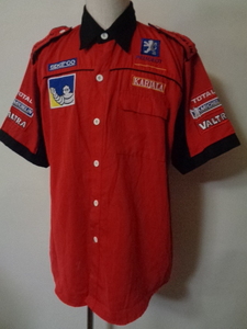 PEUGEOT SPORT ラリーシャツ ロゴ刺繍 Racing WRC Rally Team Shirt 希少 90s 00s プジョー サイズL 